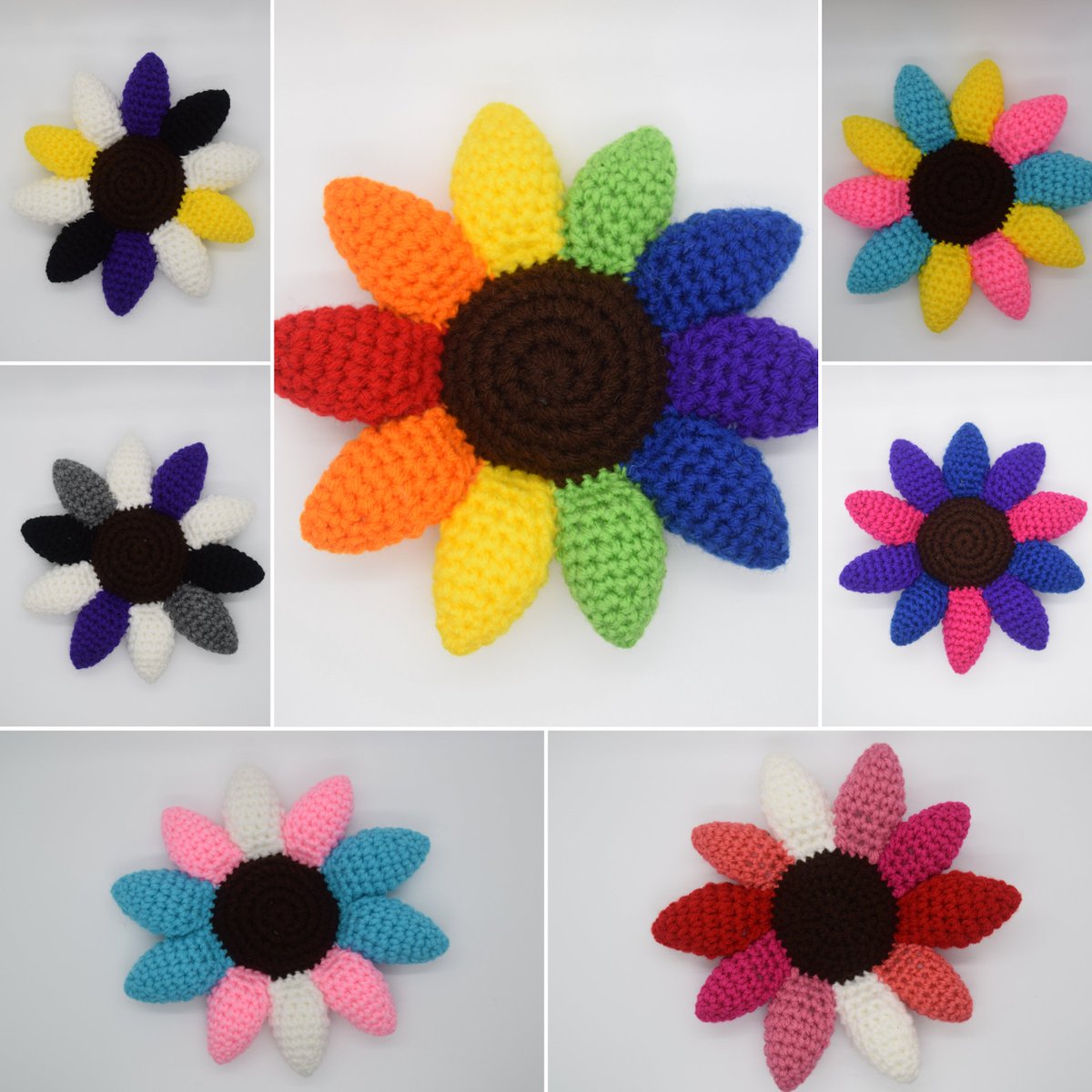 DoctorJCrochet's tweet photo. Spotlight on the newest addition to the Pride collection! The sunflower! Smaller than the full sized blanket yarn pillow, this is a cute addition to any room!
https://t.co/mEkIcdFnoc https://t.co/temzW26xNy