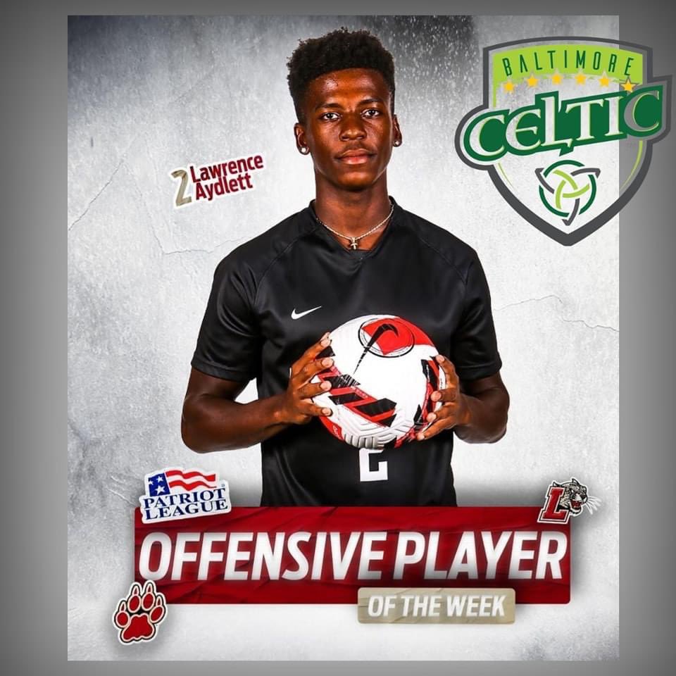 Congratulations to Lawrence Aydlett on being named <a href="/PatriotLeague/">Patriot League</a> offensive player of the week! Lawrence was a member of our 2003s! <a href="/LafayetteMSOC/">Lafayette Soccer</a> <a href="/BaltCelticSC/">Baltimore Celtic Soccer Club</a> <a href="/ECNLboys/">ECNL Boys</a> #RepCeltic