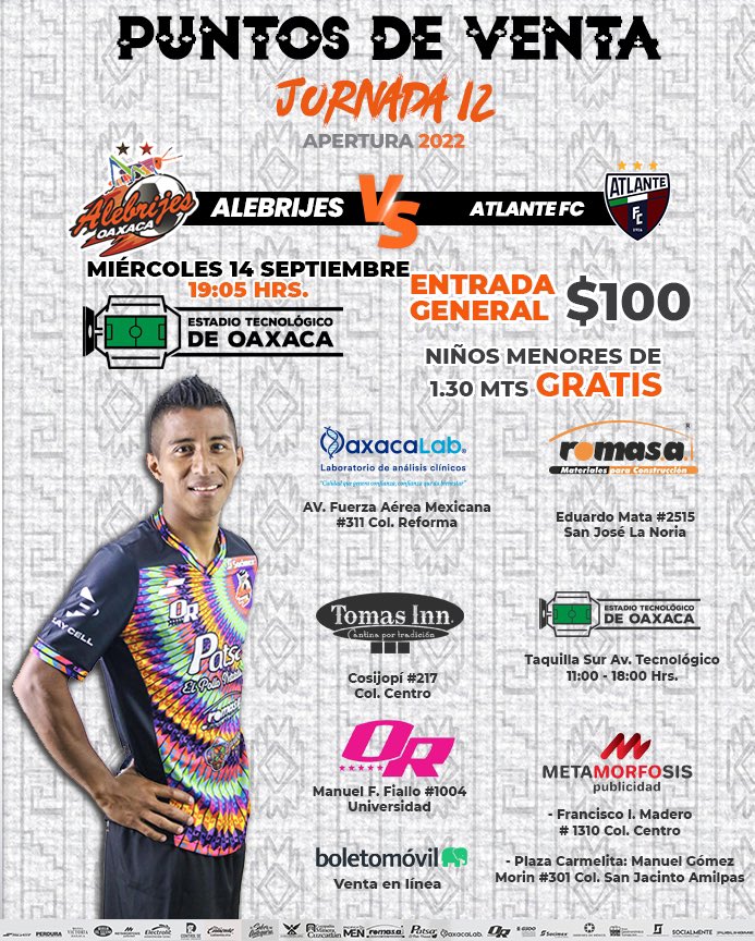 AlebrijesOaxaca's tweet photo. πβ οΈ| Ya puedes adquirir tus boletos para el duelo π @Atlante
ππππππ ππ πππππ
β
#OaxacaLab
β
@Romasacv
β
#Metamorfosis
β
#TomasInn
β
@boletomovil
β
#TemploAlebrijeπ
#JuntosXLaT3rceraβοΈβοΈπ https://t.co/4w96jDxhOQ