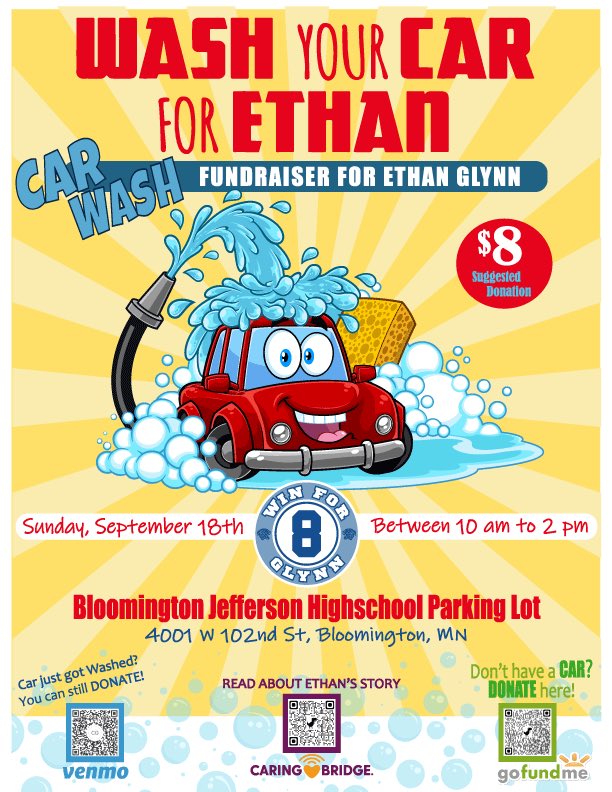 cgrochow's tweet photo. Fundraiser for E!  If you have a dirty car or 2, please come support!  All proceeds will go to the Glynn Durkin family.  #wegotyou8 #winforglynn https://t.co/7Q8CeBqtH8