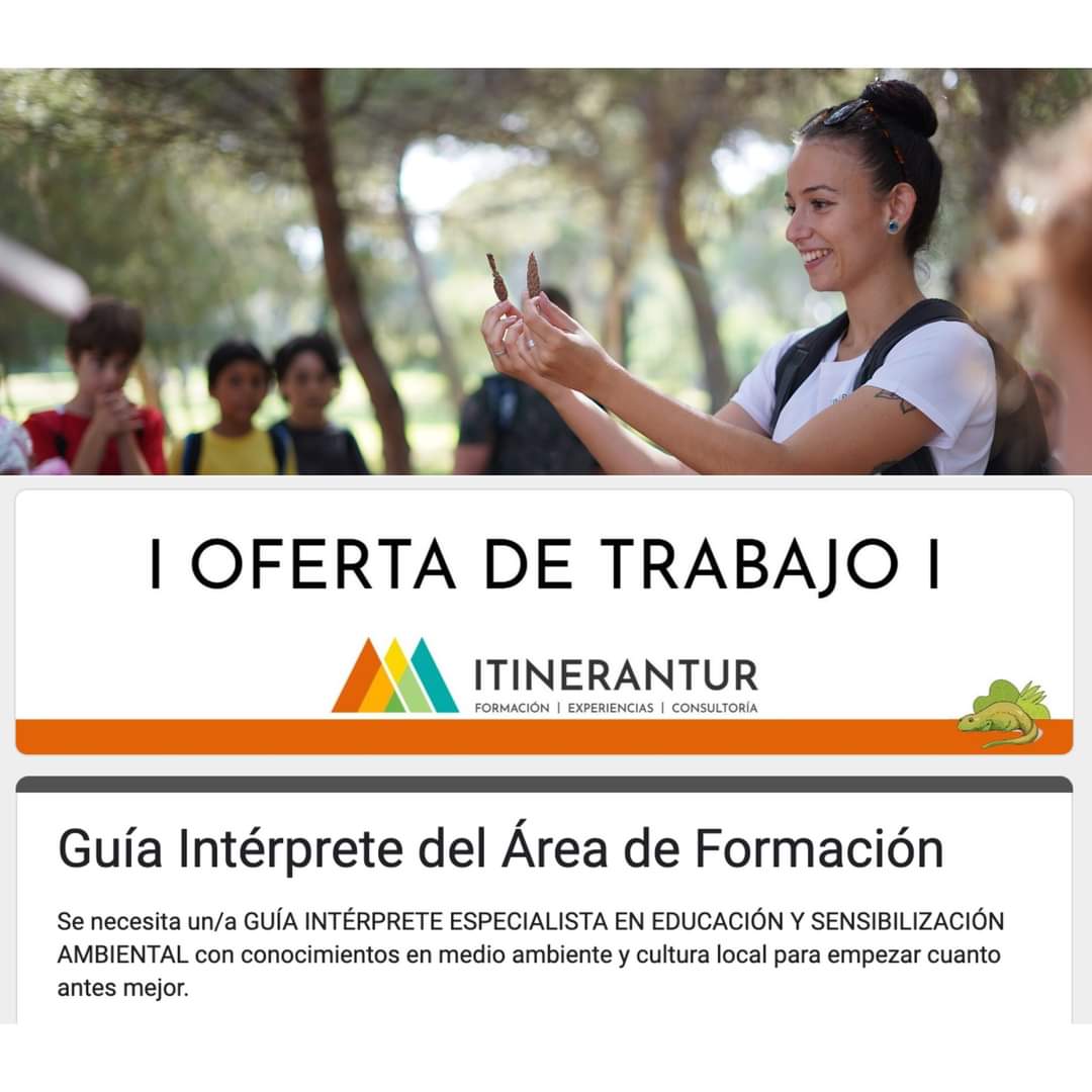OFERTA DE TRABAJO
👉   A nuestra vuelta al cole le hacen falta manos. 
¿Quieres formar parte de nuestro equipo de #EducaciónAmbiental y experiencias de #TurismoResponsable?  ✅    Accede al formulario y a por todas.
📄  forms.gle/JT3H45zhqei3xt…
¿Nos ayudáis a difundir? 💚💜❤️