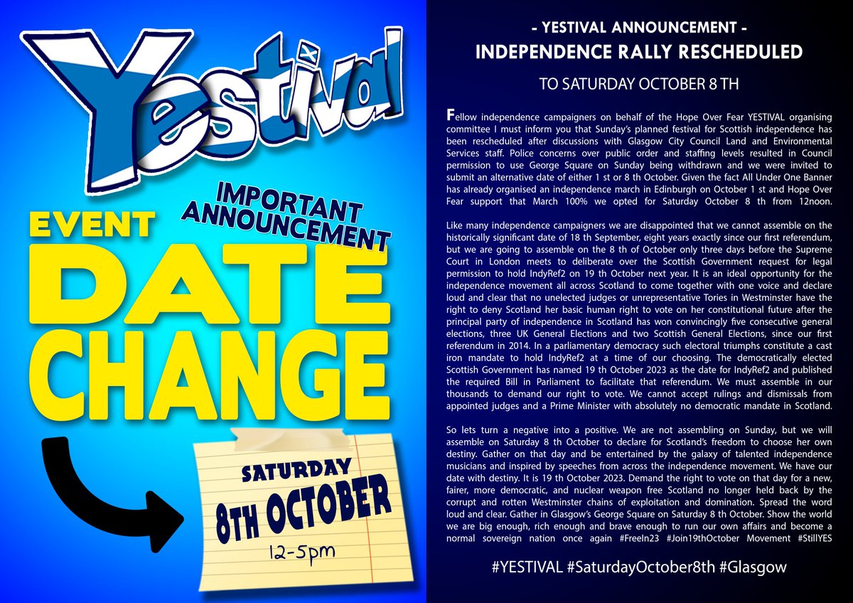 SolidaritySSM's tweet photo. Rescheduled Date!
Saturday 8th October 2023! https://t.co/xYdPqbqEQL