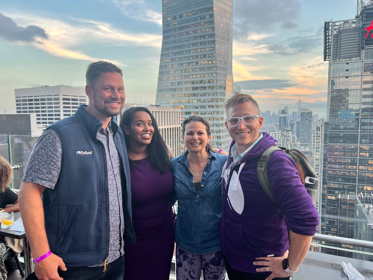 The FinGoal team enjoying the views from our #Finovate happy hour 💜