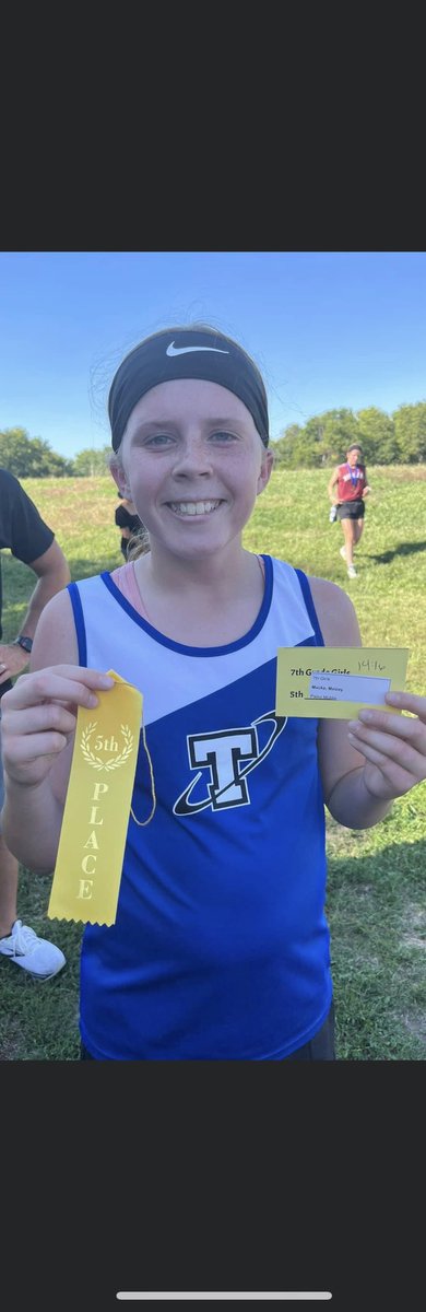 mackeballs's tweet photo. Maizey surprises me again. Last week she ran and finished her Jr. High cross country meet at 16:03. Today she ran and finished 5th for 7th grade girls at 14:11. #gettingbetterneverstops https://t.co/SmsSjDMhTp