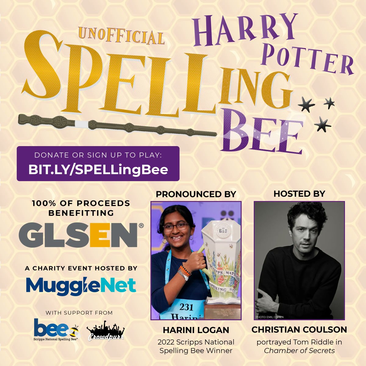 MuggleNet's tweet photo. Can you correctly spell the word for snake language? Christian Coulson (@ceeofcee) sure can. Compete in the SPELLing Bee qualifier to join him and @ScrippsBee champ Harini Logan in the final. Tap on the link to register to watch or participate: https://t.co/gZ5WemiUGa https://t.co/uuKb0va3p1