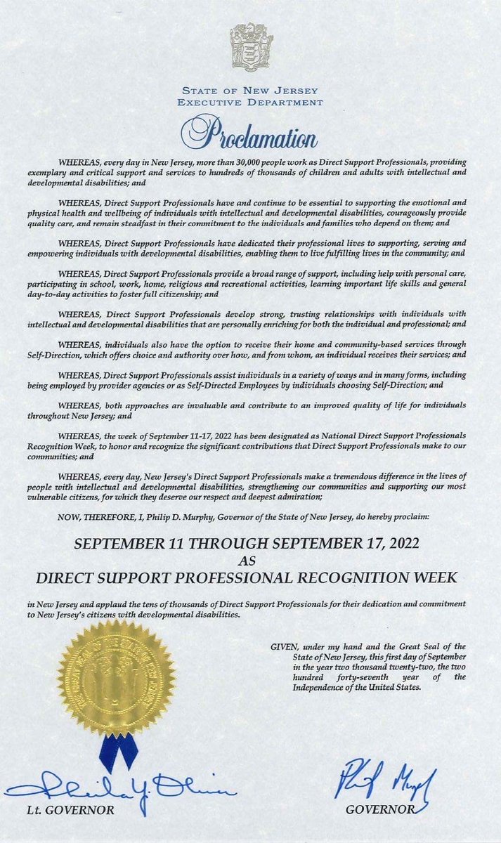 Alternatives79's tweet photo. Governor Phil Murphy has declared this week to be #DirectSupportProfessionalsRecognitionWeek in NJ! #DSPRW2022 https://t.co/j1YuGDlTAG