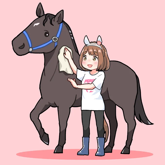 馬のお世話をするユキノビジン 