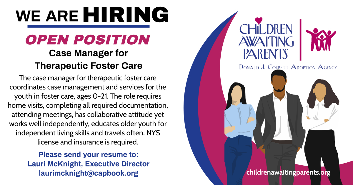 CAPBook's tweet image. Cap is hiring! Call Lauri McKnight for more information or to apply, at laurimcknight@capbook.org.  

#jobopening #fosteringsaveslives #fostercare #childrenawaitingparents