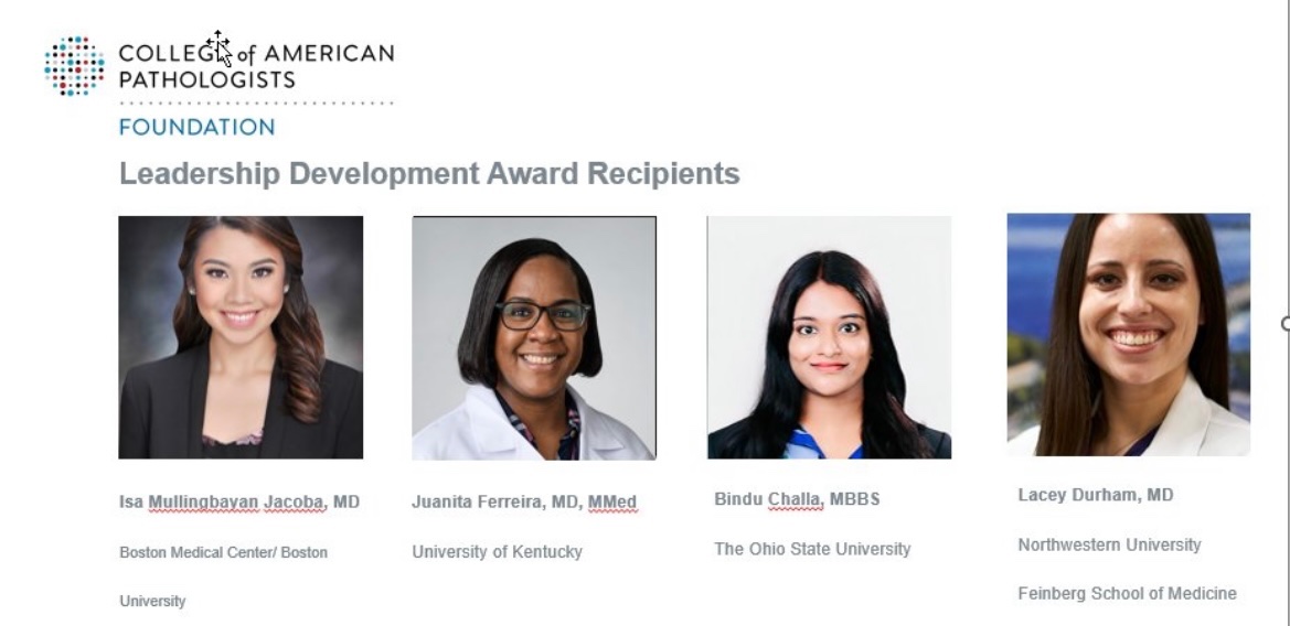OhioStatePath (@ohiostatepath) on Twitter photo Congratulations to our resident (PGY3) <a href="/BinduChalla1/">Bindu Challa</a> for winning the CAP Foundation Leadership Development award 2022! Congratulations to our resident (PGY3) <a href="/BinduChalla1/">Bindu Challa</a> for winning the CAP Foundation Leadership Development award 2022!