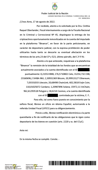lawyer_degen's tweet photo. ArgyCryptoJustice! 
⚖️💻🚀

Juzgado Nacional ordena a Binance, que efectúe la entrega de activos inmovilizados a la peticionante, como "depositaria judicial"
Mandan oficio para que los pasen a la cuenta indicada por la víctima, con prohibición de utilizarlos.

Lean
👇 https://t.co/5Wn2MzgFE0