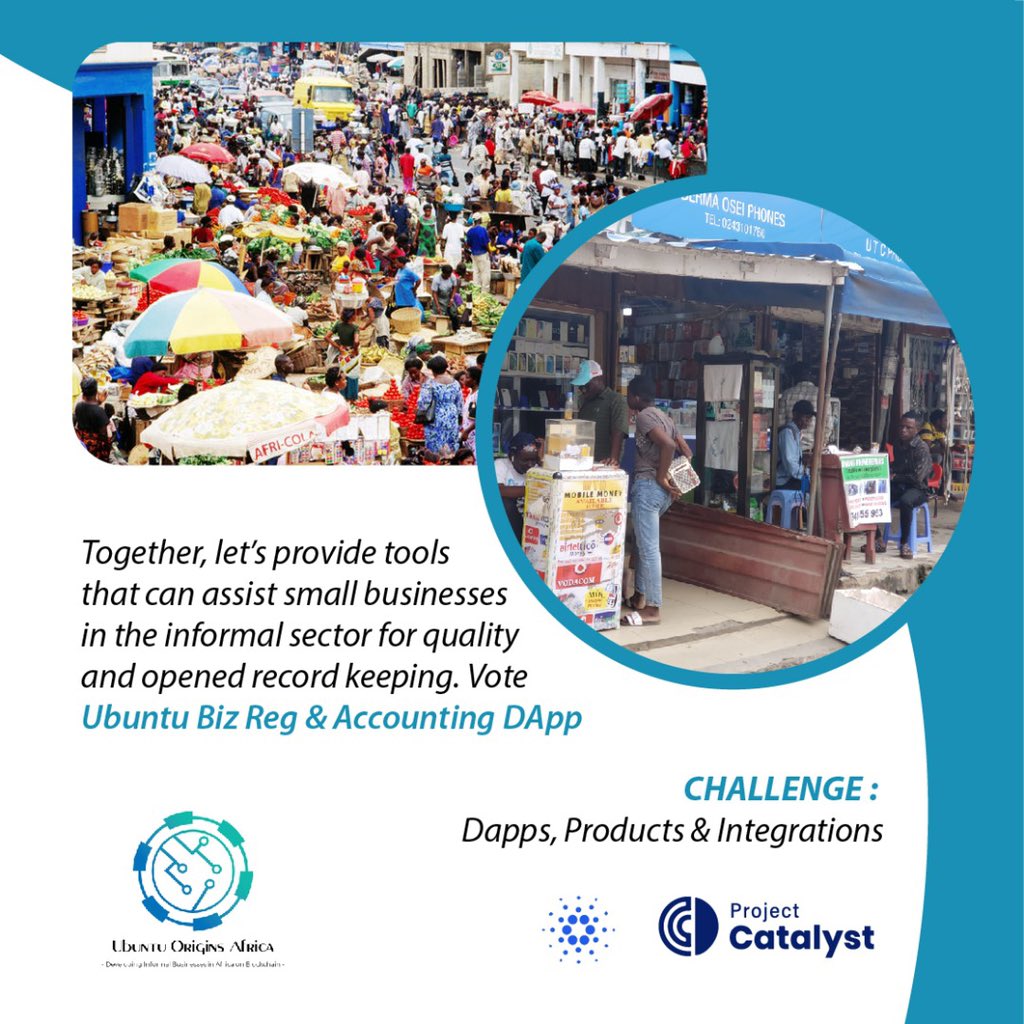 ubuntu_origins's tweet photo. We are here to impact the unbanked, small business owners and the informal sector in Africa with #CardanoCommunity's support. Vote Ubuntu Biz Reg &amp; Accounting dApp, #ProjectCatalyst Fund 9. 

@Wada_org #ADA #DeFi #RealFi #CardanoADA #CatalystCommunity #CardanoVasil #CNFT https://t.co/3pMNOYfguG