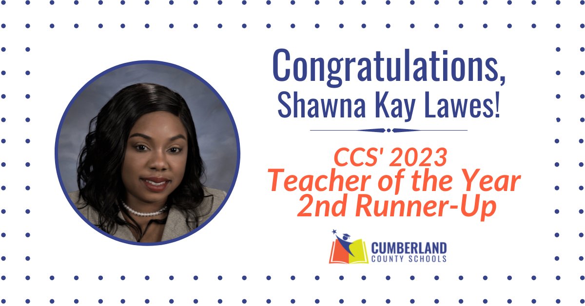 Congratulations to Shawna Kay Lawes from Ponderosa Elementary School who was announced as Cumberland County Schools' 2023 Teacher of the Year 2nd Runner-Up at a celebration this evening! #PremierProfessionals