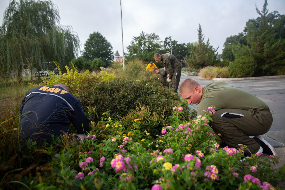 MARFORCOM's tweet photo. #Marines and Sailors with @MCSFR, and the USS Carter Hall visit the @HPRConservatory to assist in beautification projects during @MDFleetWeek.
(#USMC photos by Sgt. Kealii De Los Santos)
#WeHaveTheWatch #BlueGreenTeam #JointForce #HomelandDefense #MDFleetWeek https://t.co/0T7lTSw1hM