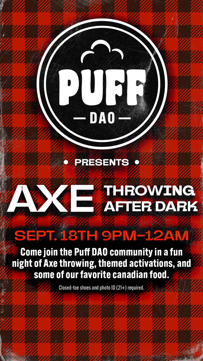 Come throw some axes with the crew, limited tickets available 🪓🪓🪓

puffdao.io/event-details/…