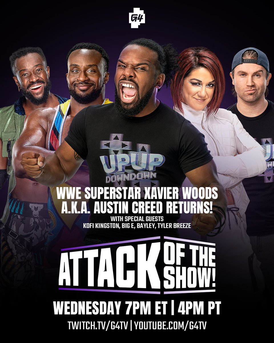 G4TV's tweet photo. This week, @WWE takes over @AOTS with the return of @AustinCreedWins, and joining him will be @WWEBigE, @TrueKofi, @itsBayleyWWE, &amp; @UpUpDwnDwn's @MmmGorgeous! #WWERAW https://t.co/YsGbm0MIRK