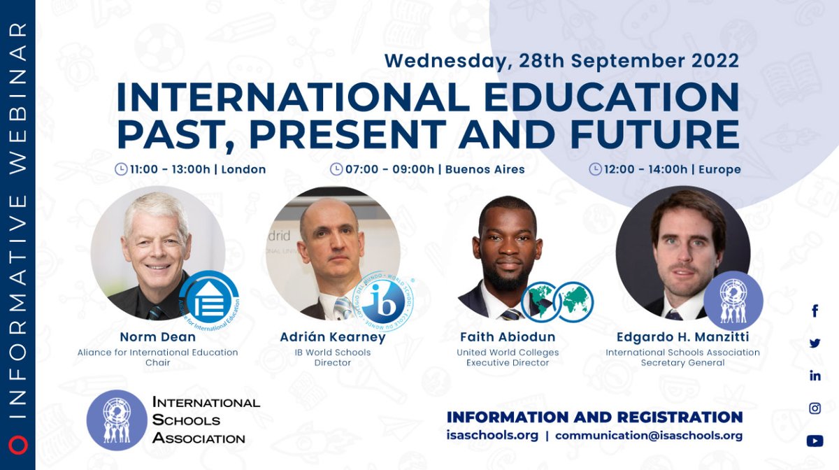 We are thrilled to announce that the panellists for our next webinar "International Education: past, present and future" will be:

👉Norm Dean Alliance for International Education Chair

👉Adrian Kearney <a href="/iborganization/">International Baccalaureate</a> World Schools Director