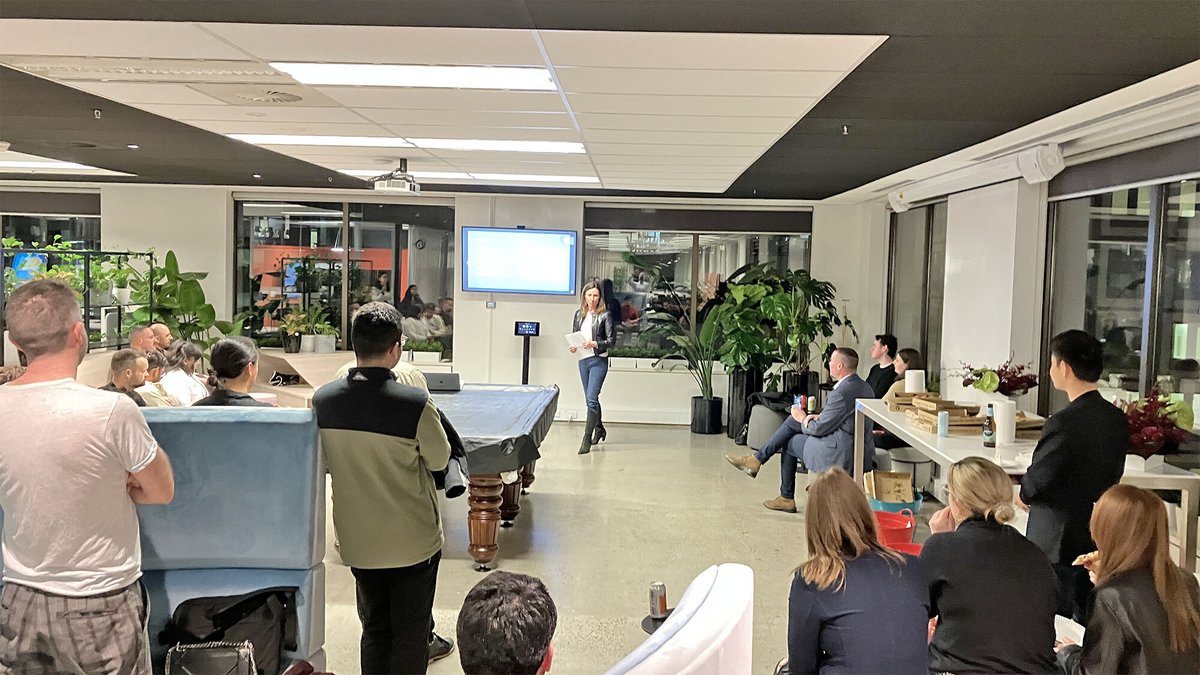 whispir's tweet image. @Whispir team member Luke Marshall hosted his inaugural Tech for Good event at our HQ last week, with Dannika from @BeCollective_ sharing her work in the restorative justice space. This diverse new group collaborates on ways #tech brings positive, lasting change to communities.