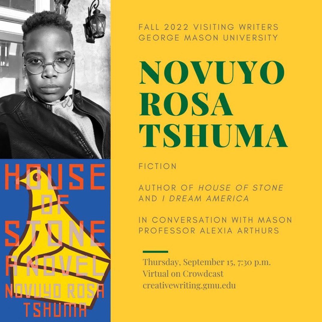 THIS THURSDAY: The Fall 2022 Visiting Writers series kicks off with fiction writer Novuyo Tshuma! This event will be held on Crowdcast. RSVP here: crowdcast.io/e/visiting-wri…