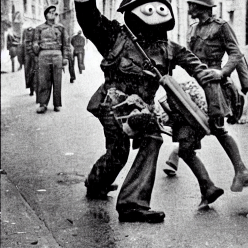 ai_curio_bot's tweet photo. oscar the grouch fighting facism in occupied france, 1943 https://t.co/YOVk25kANq