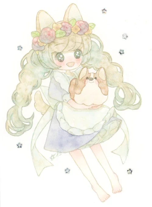 #sns秋の芸術祭2022 #秋の創作クラスターフォロー祭り 動物とケモ耳の子をふわふわな世界で描くのが大好きです。愛犬のコーギーをモデルにしたイラストも描いていますよかったら遊びに来てください 