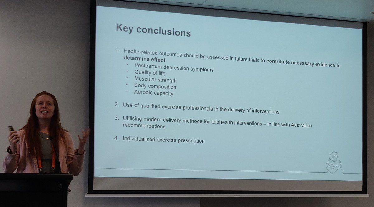 Using a quantitative SR can be used to summarise &amp; quantify publications &amp; social media interventions. Jemma Turner's Masters focused on understanding telehealth exercise interventions for postpartum women #QLDWomensHealth forum <a href="/whrtn_ahra/">Women's Health Research Translation&Impact Network</a>