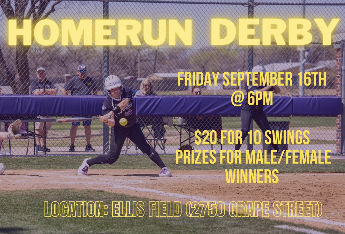 Homerun Derby this Friday! 6pm at Ellis Field. Participants will receive 10 front toss pitches to hit it out of the park!! 💣
