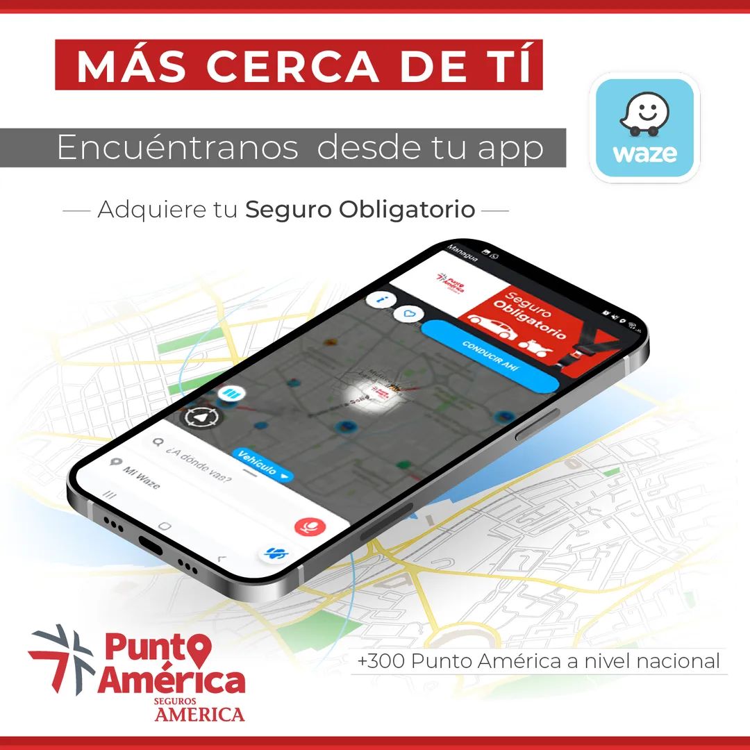 ¿Te urge el Seguro Obligatorio? Consíguelo rápido y fácil, solo debes de entrar a Waze, escribir Punto América y en segundos tendrás el Punto más cercano a tu ubicación. 😉 📍