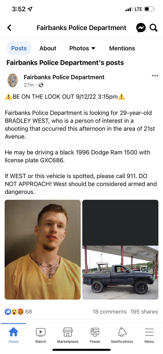 gtumbloo's tweet photo. fairbanks friends!! PLEASE be on the look out, he shot my brother and believe he has taken my sister! https://t.co/FEnxlq6g8G