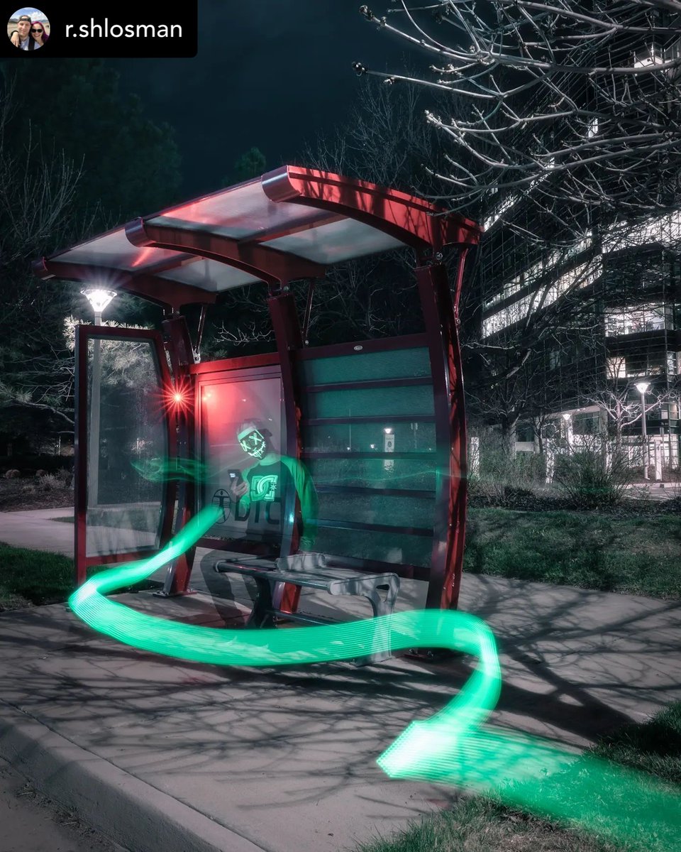 RideRTD's tweet photo. This week, @r.shlosman’s “Trails” art piece is giving us 😍
Unplug after a long Monday, and have a great week!
Lightpainting/model: @captaincoloradophotography
#ridertd #taketransit #tagus #favoritephotooftheweek https://t.co/Mw3uCuXvGd