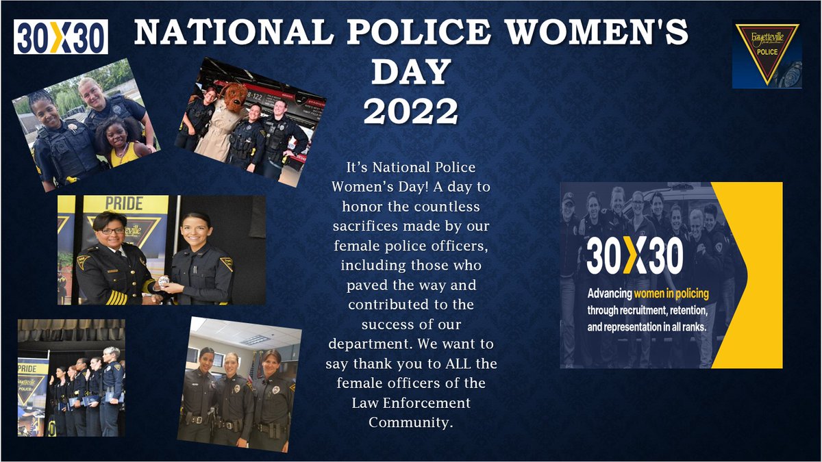 The Fayetteville Police Department is proud to announce that we have joined the @30x30initiative by signing the #30x30Pledge! We have joined the movement to #advancewomeninpolicing and support the success of female officers in all ranks #FayettevillePD @ginavhawkins