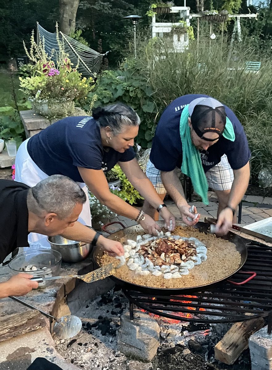 GDBJr5's tweet photo. Saturday was annual #paella night (served 26 w/ leftovers for another 10) @chefjoseandres @ScoutsCooking @ryanbennett131 @chefperkey @pt_kell @tdbaze @NealJames56 @overthefirecook @grnigne37 @yellowhammer04 @marklittle29 @klocky7 @GreensPro #CasaDeBennett #overthefirecooking https://t.co/EXpaFaxk5h