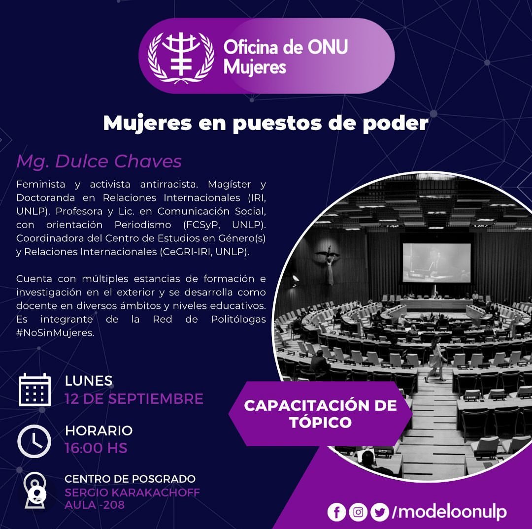 Muy agradecida con la invitación de <a href="/ModeloONULP/">Modelo ONU La Plata</a>! Facilitar saberes científicos a las juventudes es disputar sentidos contra una ciencia acartonada, adultocentrada y con pretensiones d élite. La construcción colectiva de conocimientos, asimismo, es parte de la premisa feminista.