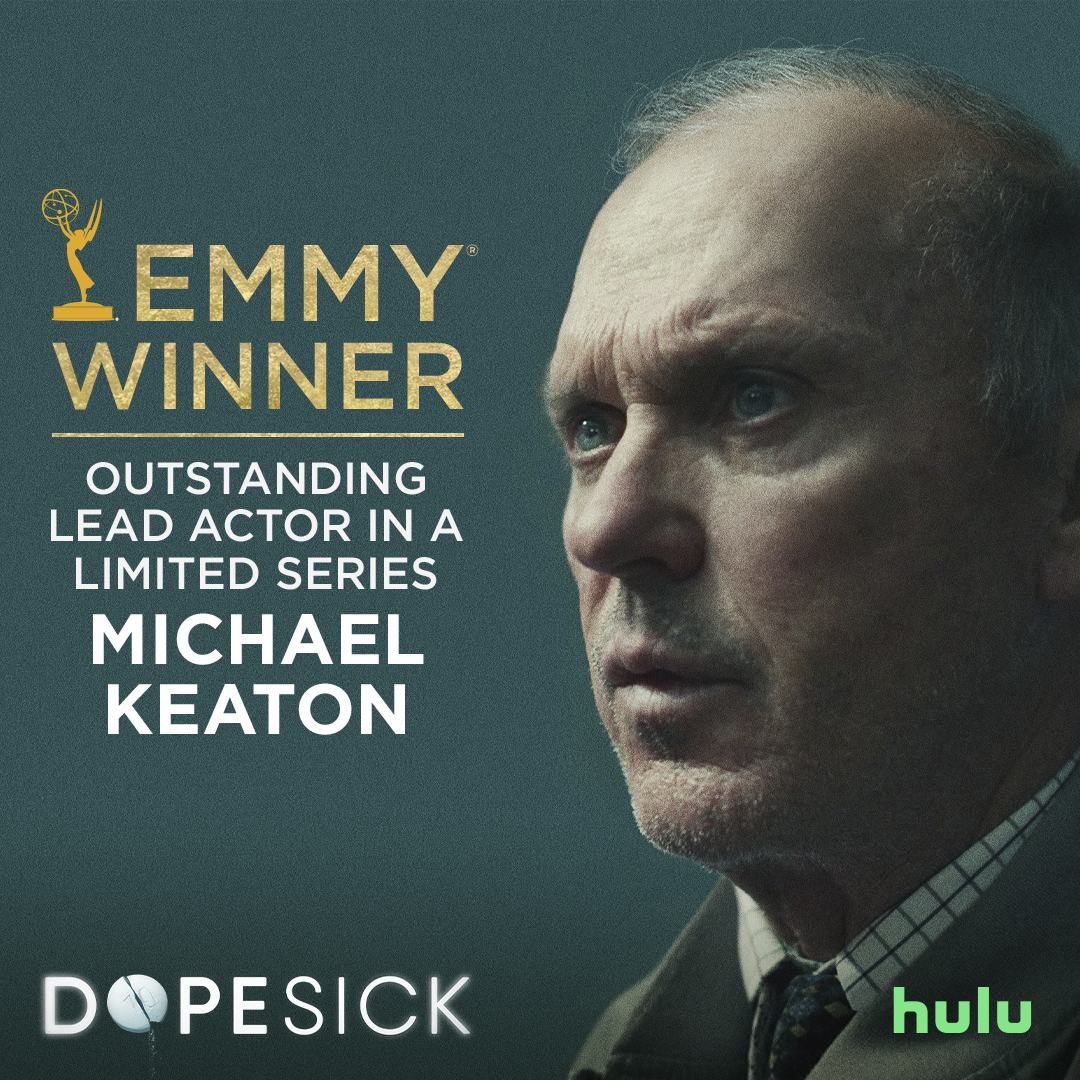 Dopesick On Hulu (@dopesickonhulu) on Twitter photo Dr. Finnix battled addiction and inspired hope. Congratulations to <a href="/MichaelKeaton/">Michael Keaton</a> on his #Emmy Award for Outstanding Lead Actor in a Limited Series. #DopesickHulu Dr. Finnix battled addiction and inspired hope. Congratulations to <a href="/MichaelKeaton/">Michael Keaton</a> on his #Emmy Award for Outstanding Lead Actor in a Limited Series. #DopesickHulu