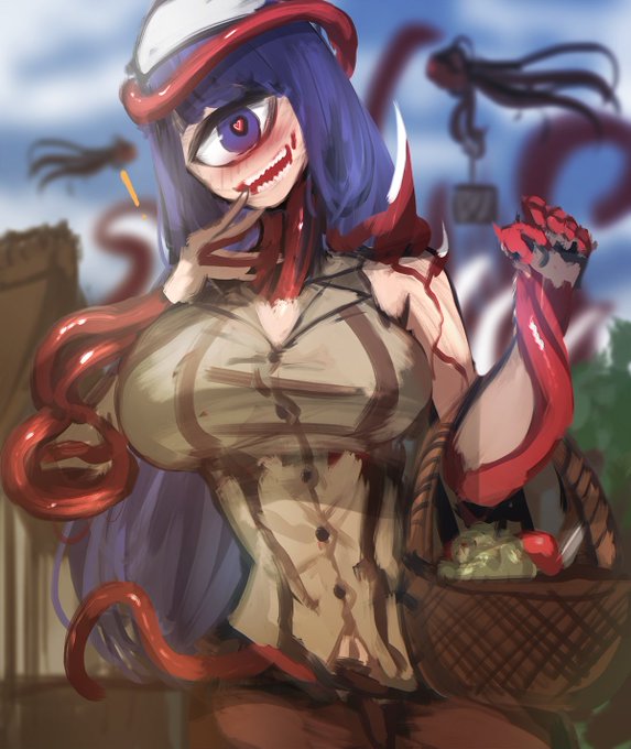 異形村の村娘/Villager of Monster Village
村娘:わあ!人間、最近筋トレでもしたの?!いい体つきですね～
Villager : Woah ! Human . You've been workout recently ?! Nice body shape ~ 