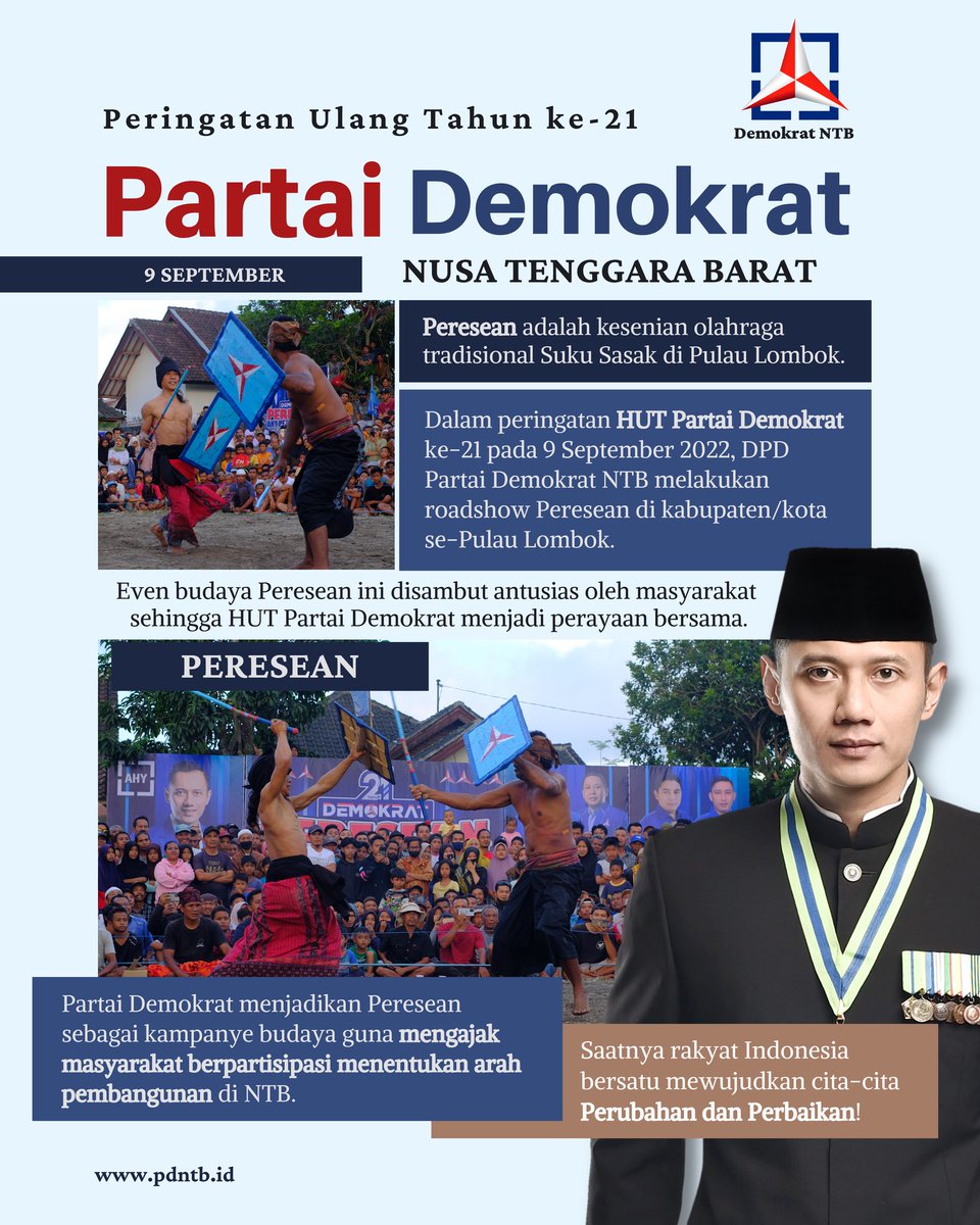 Peringatan HUT Partai Demokrat ke-21, DPD Partai Demokrat NTB melakukan roadshow Peresean   #RapimnasDemokrat