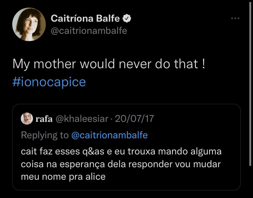 khaleesiar's tweet photo. lembrando aqui as 3 vezes que fui respondida por ninguém menos ninguém mais que CAITRIONA BALFE https://t.co/eEPVX84Bee