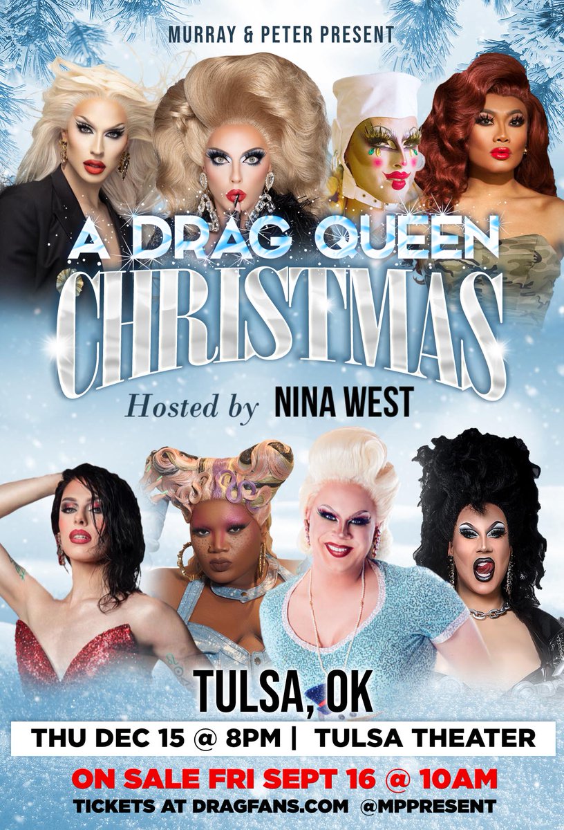 The Queens Return ❄️ Murray &amp; Peter present, 'A DRAG QUEEN CHRISTMAS' ❤️💚 Join us Dec 15 for an evening filled with holiday cheer 🎄 Hosted by Nina West ✨ Tix On Sale Friday 9/16 - bit.ly/TulsaDragQueen…