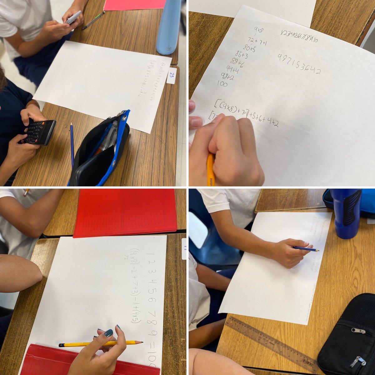 MrsLiegghio's tweet photo. Number crunching activity today! Ss worked together to create equations that equal 100 using #’s 1-9 and various operations! BEDMAS at its best! #numeration @smy_nobleton @STREAM_ycdsb https://t.co/jZb0IKrRDy