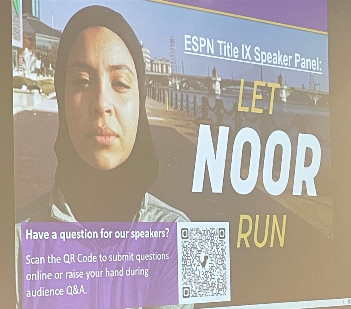 StonehillWBB's tweet photo. Awesome program tonight hearing the incredible story of Noor Alexandria Abukaram in the documentary Let Noor Run! Thank you Noor Abukaram and Shayla Harris for sharing your story to our students and players! #LetNoorRun https://t.co/cHjOfsogZx