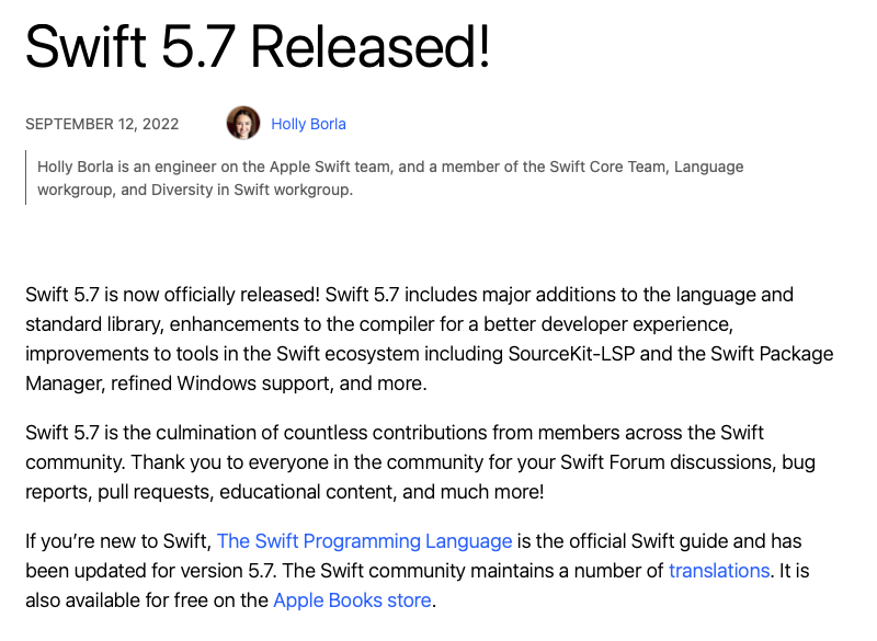 ktosopl's tweet photo. #Swift 5.7 is out!

Including the first stable release of #distributed #actors! It's a young feature, and much to be done here still, but swift truly has a chance to make a dent in the universe and distributed systems development thanks to them! 🪐

https://t.co/pXmDnP3nkq https://t.co/Pb3fbgCEqg