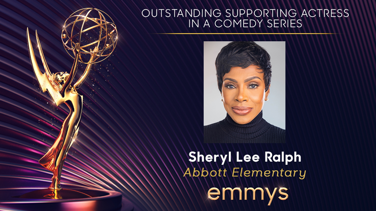 TelevisionAcad's tweet photo. A gold star! 🌟 @TheSherylRalph wins a first career #Emmy for Outstanding Supporting Actress in a Comedy Series for @AbbottElemABC! #Emmys #Emmys2022 https://t.co/0er0HRPKUr