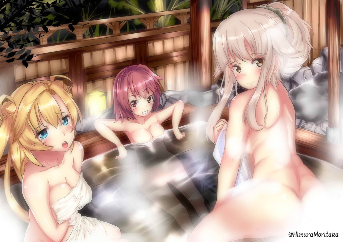 阿武隈(艦これ) ,鬼怒(艦これ) ,由良(艦これ) 「昔、由良さんと阿武隈と鬼怒で温泉絵を描いた絵がある。あー描き直してー!!今ならち」|火村 モリタカ＠/5月COMITIA144（B51a)/その次は神戸かわさき10のイラスト