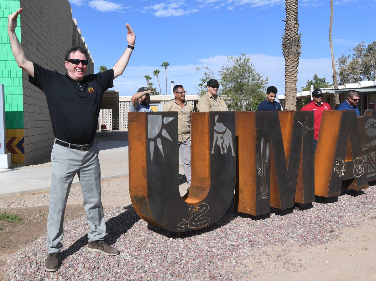 AWCPREZ's tweet photo. Today @ArizonaWestern unveiled the -UMA statue designed and produced by our welding students.  YOU should come to campus to be the Y! https://t.co/DgmqxkR7Zx