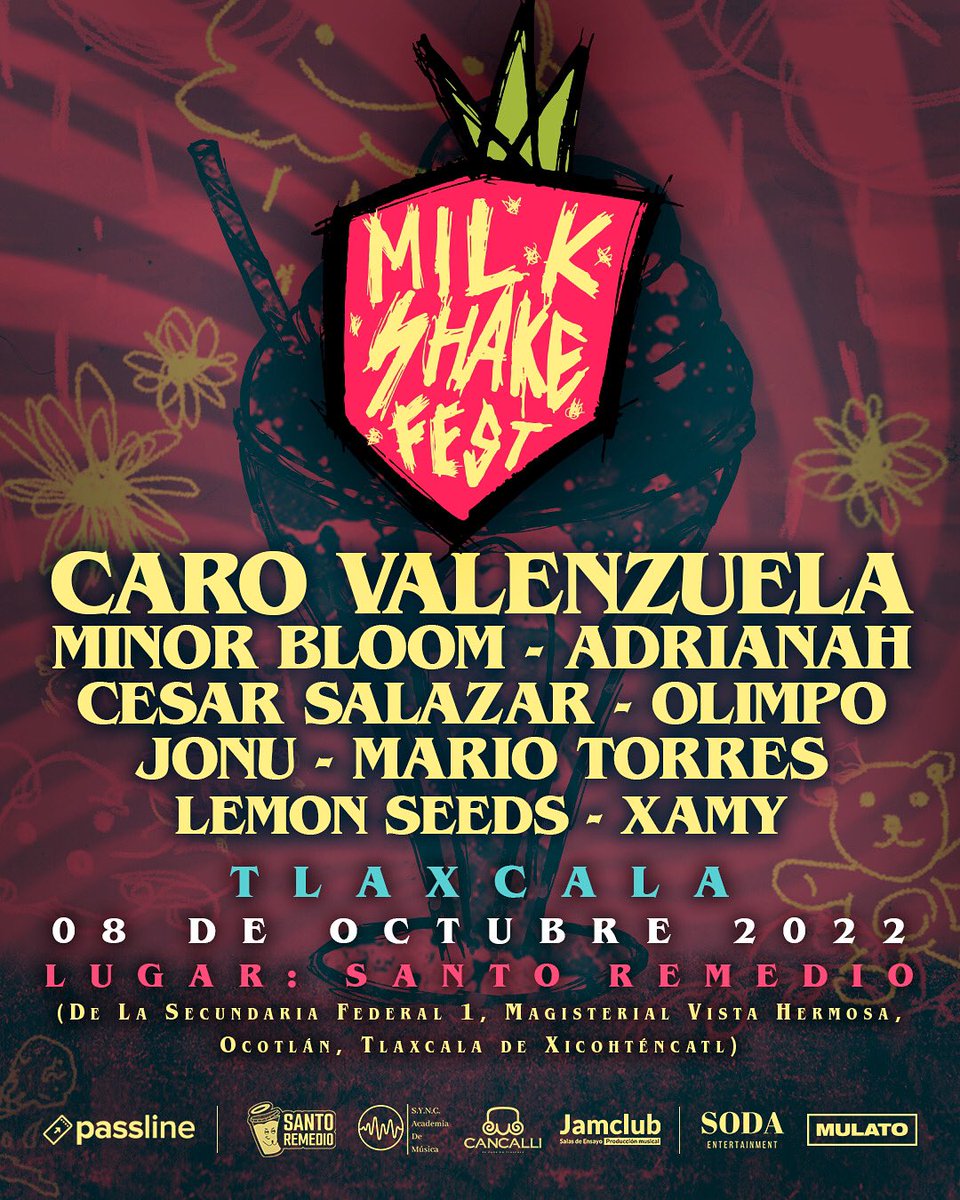 MulatoGroup's tweet photo. ¡TLAXCALA! Nos emociona mucho compartir con ustedes el #MILKSHAKEFEST 🍓 te esperamos el 8 de octubre para pasar una noche mágica 🧚🏻‍♂️✨
¿Quién nos acompaña? 

Separa tu lugar aquí: 
https://t.co/CeJ8A6udsH https://t.co/Iy28vW8OwR