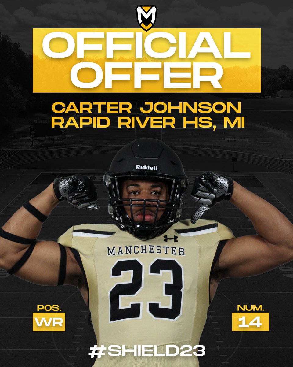 1CarterJohnson's tweet photo. I am blessed and grateful to receive an offer from Manchester University!⚔️ @coacharouse @footballcoachj @MU_SpartanFB https://t.co/XIYyVTO1Af