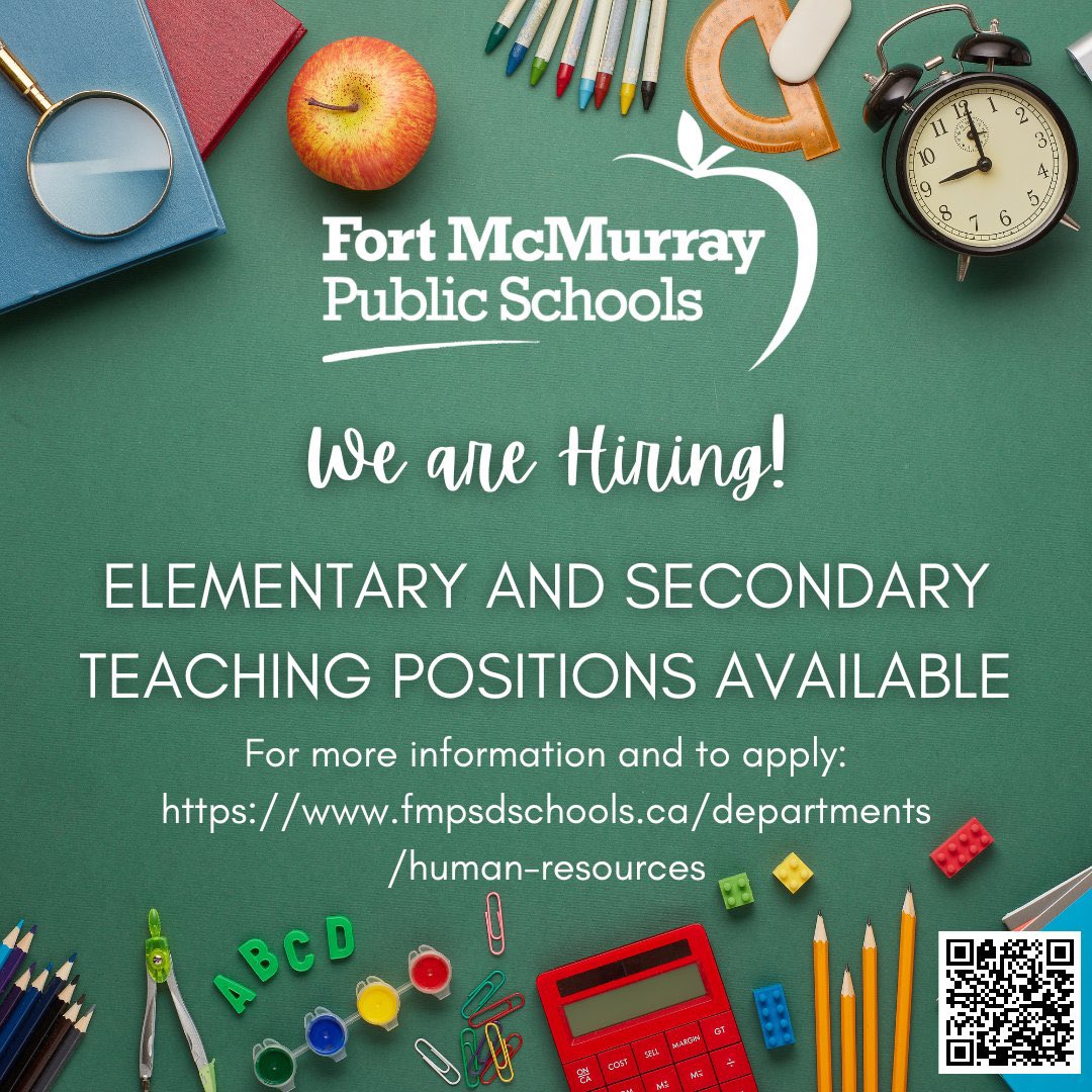 We are hiring! Full time teaching positions available in a dynamic and growing school division. Check out teaching opportunities at fmpsdschools.ca  Please share! #teachers #teachymm #teachingjobs <a href="/FMPSD/">Fort McMurray Public School Division</a> <a href="/annaleeskinner/">Annalee Nutter</a>