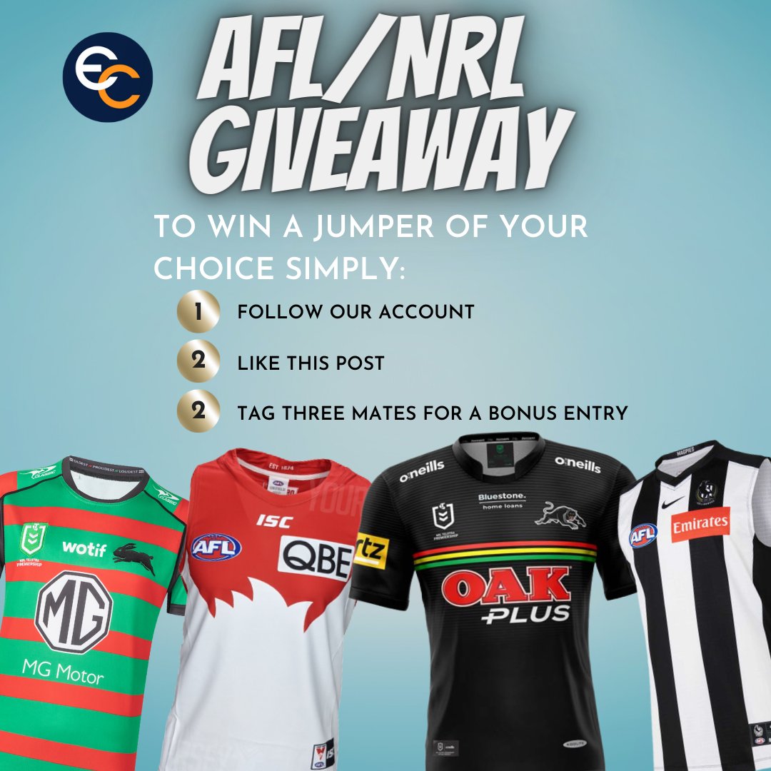 edgeofthecrowd's tweet photo. Giveaway Time!
If you're as excited for the AFL and NRL finals as we are, then make sure you enter to win your choice of an AFL or NRL jumper. 

Giveaway Closes October 4 2022.
 
*Giveaway not associated with Twitter or any brands involved

#giveaway #AFL #NRL https://t.co/GTBqDTcRCp