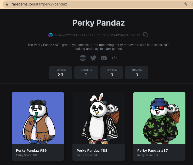PerkyPandaz's tweet photo. #PerkyPandaz 🐼 ✨ is now approved on 2 NFT marketplace - @tofuNFT and @RareGems_io  

Mint here🖱️ https://t.co/lAD7aHf7cJ  

Check your rarity score  https://t.co/79kA7SsNky
 
@AstarNetwork $ASTR #Astar #NFTs #Astar #AstarNFT #NFTCollection #NFTCollectors  #NFT https://t.co/kiLW19sWO5