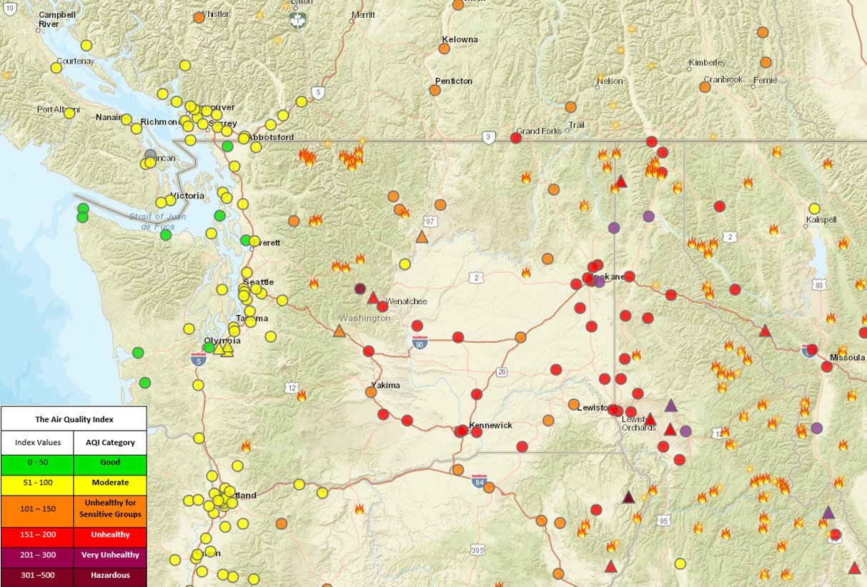 NWS Spokane on Twitter "📷from AIRnow Air quality is 👎 ️ this evening