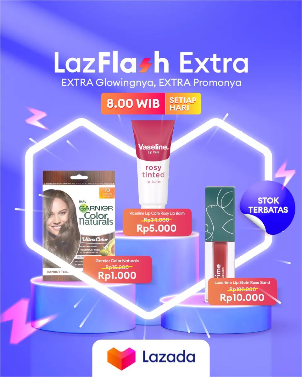 LazadaID's tweet photo. Kecepatan tanganmu bakal diuji, kalian harus Sat Set Sat Set kalau mau EXTRA Glowing di Laz Flash Extra with EXTRA promo from EXTRAawesome beauty products. Everyday, 8 -10 AM only! Limited Stock dan Gratis Ongkir!

#LazFlashExtra #PromoEXTRACepatLazada #TambahKeHidupmu #LazadaID https://t.co/i74mQF5Vzc